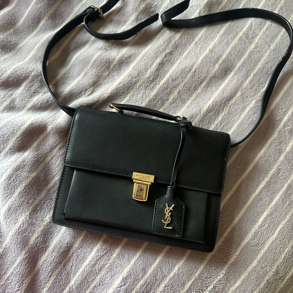 Yves Saint Laurent Black Leather Crossbody with Gold Hardware and YSL Tag